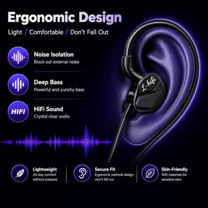 Wired Gaming Earbuds with Mic, Deep Bass in-Ear Headphones for PS5 PC Online Class(Black) - color: Black