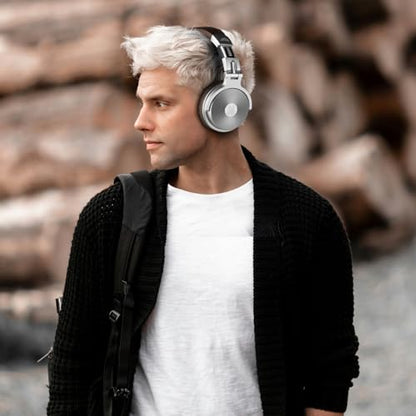 OneOdio Pro C Wired & Wireless Over-Ear Headphones, 110H, 50mm Drivers | Wired 3.5mm and wireless Bluetooth modes with 110H playtime, 50mm drivers and HD mic for PC, podcast and studio work - color: Silver