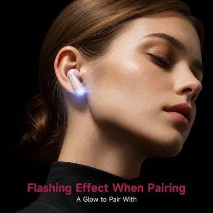 MINISO True Wireless Earbuds with Charging Case, Bluetooth 6.0 Ear Buds | In Ear Headset, HiFi Stereo, 50 H Playback Earphones with ENC Mic, Hands-Free Clear Calls for TV Smart Phone Laptop Sports - color: Pink