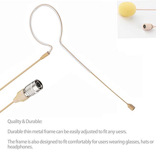 Headset Headworn Microphone - Hirose 4 Pin Plug Head Microphone for Audio Technica Wireless System & Bodypack Transmitter – Beige Single Earhook Omnidirectional Headset Head Mic