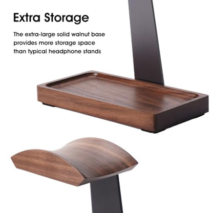 Walnut Headphone Stand, Wood Headset Holder with Storage for Desk - color: Grey
