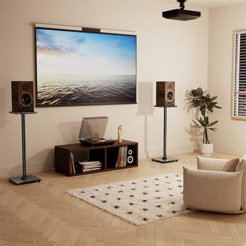 Speaker Stands Pair, 31" Fixed Height, Max 22 lbs, Tempered Glass Base | Surround Sound Speaker Stands, Cable Management, Universal Floor Speaker Standing for Studio Satellite Rear Bookshelf Speaker - size: Height 31"