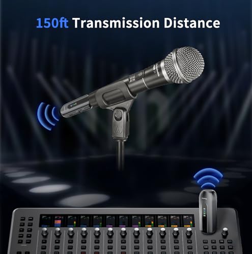 Wireless Microphone Transmitter Receiver 2.4GHz, Wireless Microphone Adapter Rechargeable XLR Transmitter Receiver for Mixer PA Speaker DSLR Camera, 48V Phantom Power for Condenser Mic