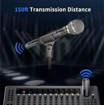 Wireless Microphone Transmitter Receiver 2.4GHz, Wireless Microphone Adapter Rechargeable XLR Transmitter Receiver for Mixer PA Speaker DSLR Camera, 48V Phantom Power for Condenser Mic