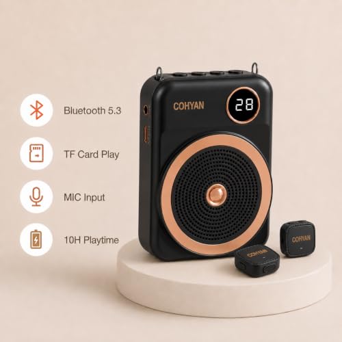 Voice Amplifier for Teachers with Dual Magnetic Wireless Lavalier Microphones & Noise Reduction - Bluetooth Portable Rechargeable Speaker for Classroom, Meetings, Yoga, Speeches