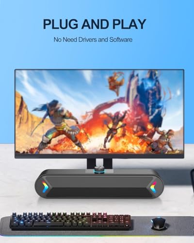 LENRUE Computer Speakers,PC Speakers for Desktop,Wired USB-Powered Sound-bar for Computer with 10W Stereo Sound and Colorful Light,Plug-n-Play (A39PRO /Black) - color: black