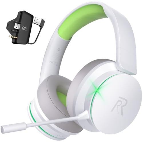 RYR Wireless Gaming Headset for Xbox Series X|S, Xbox One,White-Green | Bluetooth 5.3, 3D Surround Sound, Rotatable Earmuffs, Gaming Headphones with Noise Canceling Microphones - color: White-Green