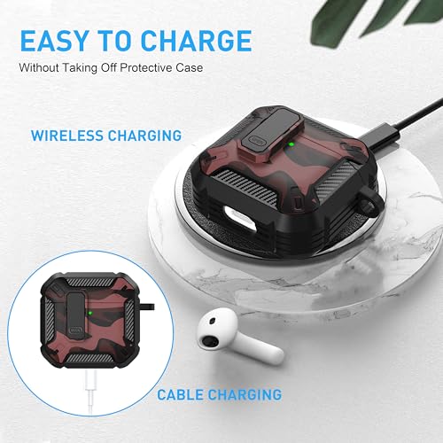for AirPods 4 Case & AirPods 5 Case with Magnetic Lock, Red Camo - color: Camo Red, size: AirPods 4 Case 2024 / AirPods 5 Case 2026