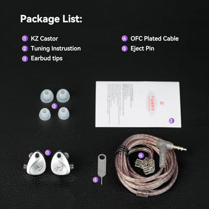 KZ Castor in Ear Monitor Headphones, Dual-Dynamic Driver Wired Gaming Earphones, HiFi IEM Wired Earbuds Noise Cancelling, 2Pin-C Detechable Cable Earbuds with Mic - color: Silver, style: with Mic