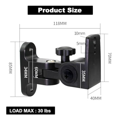 스피커 벽 마운트, 최대 13.6kg(30파운드)까지 지탱, 회전 및 기울기, 2팩 | 소형 스피커용 전체 알루미늄 벽 스피커 마운트, JBL, 삼성, KEF, Klipsch, 소니 등과 호환, 블랙