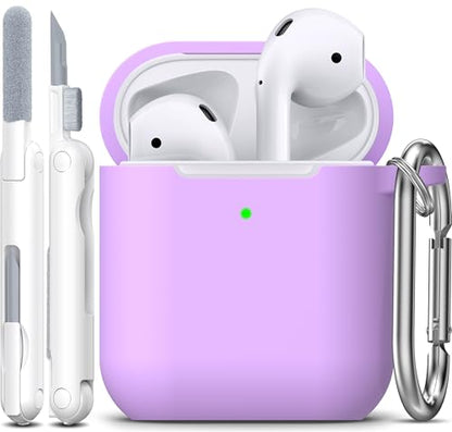 for AirPods 2nd/1st Case Silicone Cover, Lavender | Compatible with Apple AirPods 2nd/1st (2019/2016) Generation with Keychain & Cleaner Kit, Wireless Charging Compatible - color: Lavender