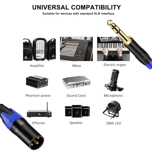 (10FT 1/4" TRS to Dual XLR Male Y Splitter Cable, 6.35mm Quarter inch Stereo to 2 XLR Male Breakout Microphone Cable Cord - size: 1/4 Inch TRS to Dual XLR Male - 10 FT