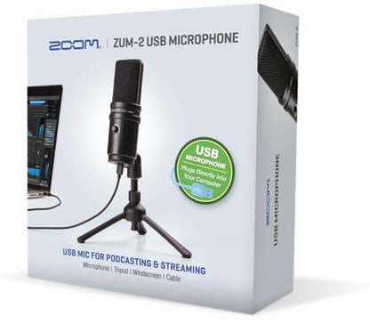 Zoom Zum-2, Podcast USB Microphone, Windscreen, USB Cable, for Recording, Podcasts, Music, Voice-Overs, Gaming, YouTube, Twitch, & Discord