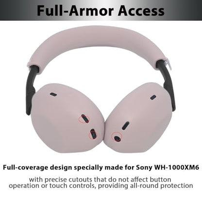Adhiper XM6 Sweat Covers Accessories for Sony WH-1000XM6 - Rose Gray | Soft Silicone Case, 2-in-1 Headphone Cover with Earpad Covers & Headband Cover, Sweatproof & Easy to Clean & Secure Fit - color: Rose Gray