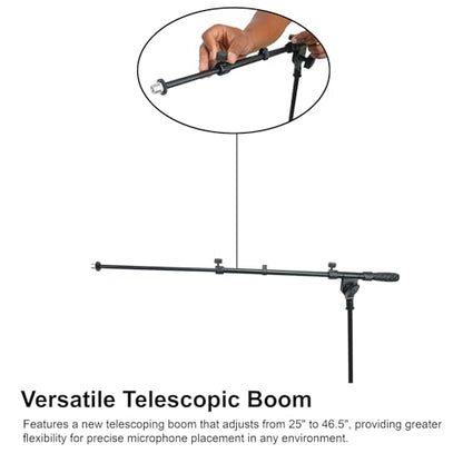 Rockville RVMIC5 V2 Pro Audio Tripod Microphone Stand, Telescopic Boom, Tablet/Phone Holder, Adjustable, Steel, Perfect for Studio & Live Performances - style: Mic + Phone/Tablet Stand