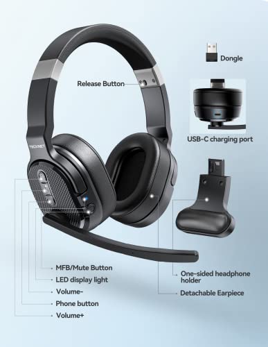 TECKNET Bluetooth Trucker Wireless Headset, Noise Cancelling Mic for Work | Single & Dual Ear, 50Hrs Battery, 3 EQ Music Modes, Clear Mic Wireless Headset for PC, Truck Drivers, Office & Call Center - size: OS-Dual Ear