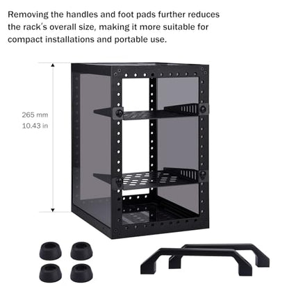 GeeekPi DeskPi RackMate TT Mini Server Rack for Mini PC, Network, Servers, Audio, and Video Equipment, 10 inch 3U/ 7 inch 5U Network Rack, 7.87 inch Depth - color: Black