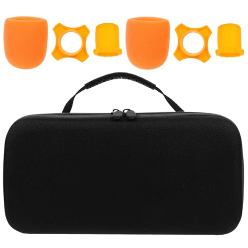 GALPADA Portable Microphone Carrier Bag for Two Mics with Black Hard Case, Orange Non-slip Foam Covers and Shockproof Tail Caps, Outdoor and Business Trip Mic Storage Pouch