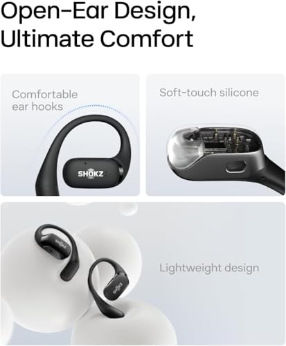 SHOKZ OpenFit - Open-Ear True Wireless Bluetooth Headphones with Microphone, Earbuds with Earhooks, Sweat Resistant, Fast Charging, 28HRS Playtime, Compatible with iPhone & Android (Renewed)