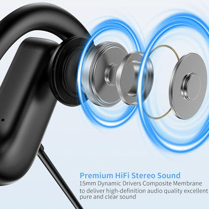 APETOO 3.5mm Sport Wired Earbuds with Over Earhook Mic & Volume Control 5ft | Workout Headphones, In-Line Control, HiFi Stereo In-ear Earphones for Samsung/Chromebook School Kid Tablet Airplane Travel