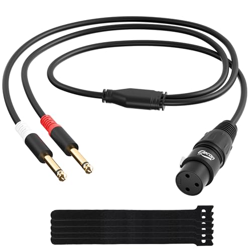 Elecan 3-Pin XLR Female to Dual 6.35mm 1/4'' TS Male Y Splitter Converter Cable 4 Ft, Double Mono to XLR Microphone Cable Stereo Audio Interconnect Adatper Cord for Mixer AMP Speaker+5 Ties - size: 4FT, style: Female XLR to 2TS
