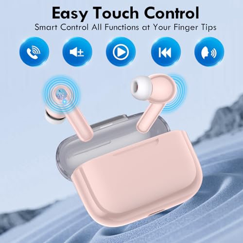 kurdene Wireless Earbuds, Bluetooth 5.3 in Ear Buds Light Weight Headphones with Deep Bass Sound,48 Hours Playtime Headset,Clear Calls Earphones with Mics for Sports Workout Pink - color: Pink