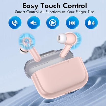 kurdene Wireless Earbuds, Bluetooth 5.3 in Ear Buds Light Weight Headphones with Deep Bass Sound,48 Hours Playtime Headset,Clear Calls Earphones with Mics for Sports Workout Pink - color: Pink