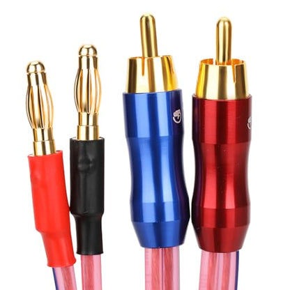 KK R1-B2-D0.5 4N OFC Speaker Wire Pair with RCA Male (Blue & Red) to 2 Pair Banana（4banana） Plugs 1.64Foot-Pair KK R1-B2-D0.5 - size: 3M/9.8Foot