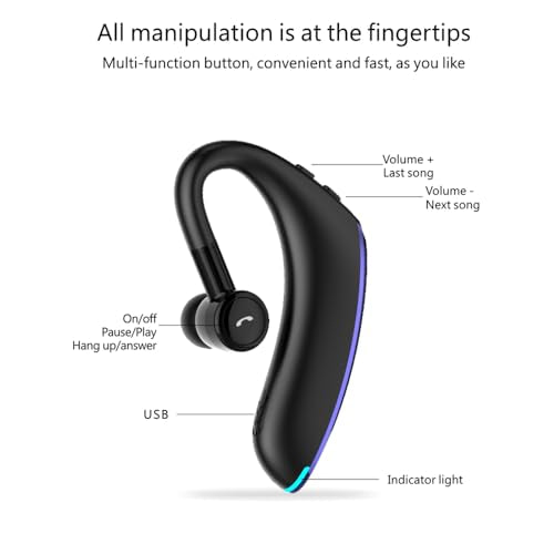 IHAO Bluetooth Earpiece Headphone Dual Noise Cancelling Mic Painless Open-Ear Handsfree Headset Stereo Sound Left/Right Changeable Earhook Earphones for Driving/Business/Gym-Single Ear F900 Black - color: Single Ear Headphone F900 Black