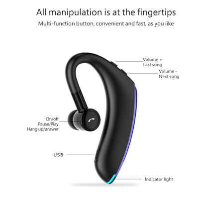 AYI Bluetooth Earpiece Headphone Dual Noise Cancelling Mic Painless Open-Ear Handsfree Stereo Sound Left/Right Changeable Earhook Earphones for Driving/Business/Gym-Single Ear Headset F900 Black - color: Single Ear Headset F900 Black