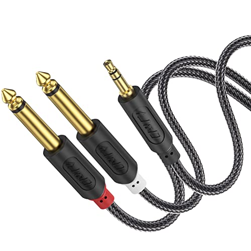 J&D 3.5mm TRS to Dual 6.35mm TS Breakout Cable, Gold Plated Audiowave Series 1/8 to Dual 1/4 Stereo Cable Splitter with Nylon Braid Compatible with PC, Computer Sound Card, Mixer, Speaker, 15 Feet - size: 15 Feet