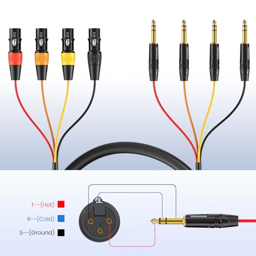 4 Channel XLR Female to 1/4 Snake Cables 3ft, 6.35mm TRS to XLR Microphone Cable Stereo Audio Balanced Line Gold-Plated Pins - 1 Pack - size: 4-channel 3ft 1Pack