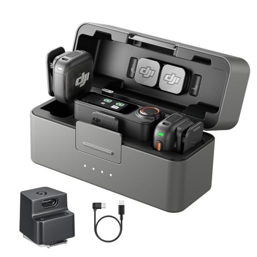 DJI Mic 3 (2TX+1RX+Charging Case), All in one Mic with Canon MI Hot Shoe | Wireless Mini Mic for iPhone/Camera/Android, Ultralight, Adaptive Gain Control, 28hrs Use, Vlog, Noise Cancelling