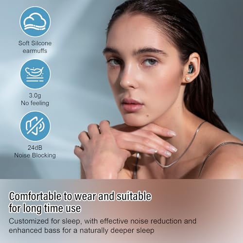 Sleep Earbuds Bluetooth 5.4 in Ear Light-Weight Headphones, Mini Sleep Headphones Small Design for Side Sleepers, 47H Playtime with Charging Case, Clear Calls Earphones, Black - color: Black