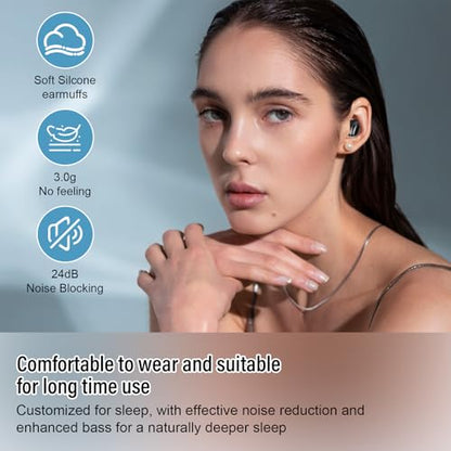 Sleep Earbuds Bluetooth 5.4 in Ear Light-Weight Headphones, Mini Sleep Headphones Small Design for Side Sleepers, 47H Playtime with Charging Case, Clear Calls Earphones, Black - color: Black
