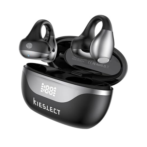 Kieslect Clip on Open Ear Wireless Bluetooth Headphones with AI 165 Language Translator, Real Time Translation Earbuds with Wireless Charging Case, Black, Active Noise Cancelling