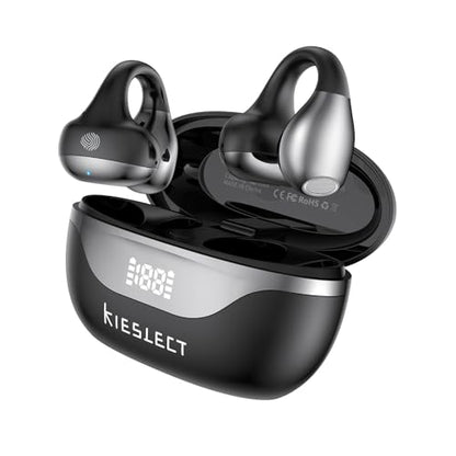 Kieslect Clip on Open Ear Wireless Bluetooth Headphones with AI 165 Language Translator, Real Time Translation Earbuds with Wireless Charging Case, Black, Active Noise Cancelling