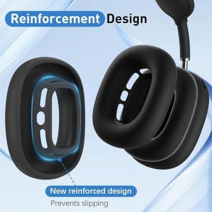 Moloppo Silicone Ear Covers and Zippered Headband Protector for AirPods Max, Sweatproof Gym Accessories for AirPod Max Headphones, Anti-Slip Ear Cups Shell Fit for Active Workouts, Black