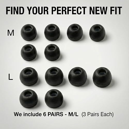 Replacement Memory Foam Ear Tips for Apple AirPods Pro 3 (2025 3rd Gen) - Anti-Slip Earbud Tips for Airpod Pro Ear Tip Replacement with Wax Guard (Black, M/L (3 Pairs Each)) - size: M / L (3 Pairs Each)