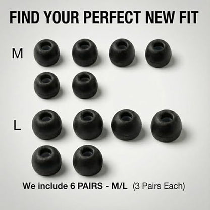 Replacement Memory Foam Ear Tips for Apple AirPods Pro 3 (2025 3rd Gen) - Anti-Slip Earbud Tips for Airpod Pro Ear Tip Replacement with Wax Guard (Black, M/L (3 Pairs Each)) - size: M / L (3 Pairs Each)