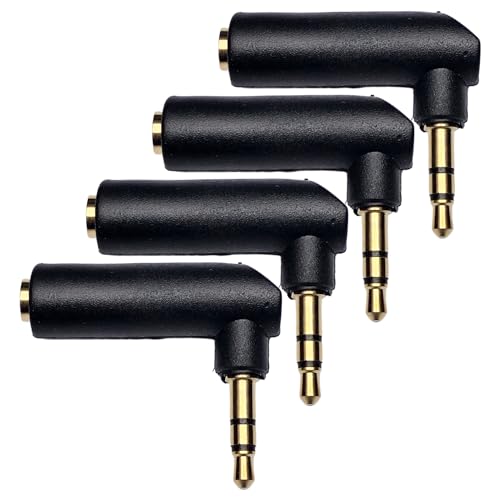 CESS 3.5mm Right Angle Male to Female Stereo Adapter, 4 Pack