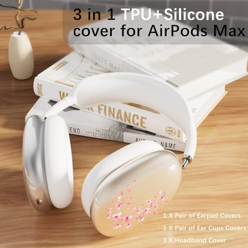 Headphone Cover for AirPods Max, Girly Cute Clear Ear Cups Covers, Silicone Ear Pad Case Headband Cover for Apple AirPods Max (2024/2020), Sakura - color: Sakura-Clear