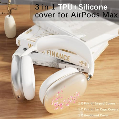 Headphone Cover for AirPods Max, Girly Cute Clear Ear Cups Covers, Silicone Ear Pad Case Headband Cover for Apple AirPods Max (2024/2020), Sakura - color: Sakura-Clear