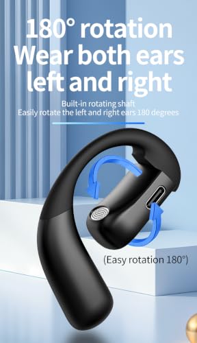 Single Bluetooth Phone Earpiece Earbud One Ear Piece Open Ear Bud Air Bone Conduction Earbuds Earless Out of Ear Headphones Bluetooth 5.4 Wireless Headsets with Microphone Earhook,88 Playtime for work