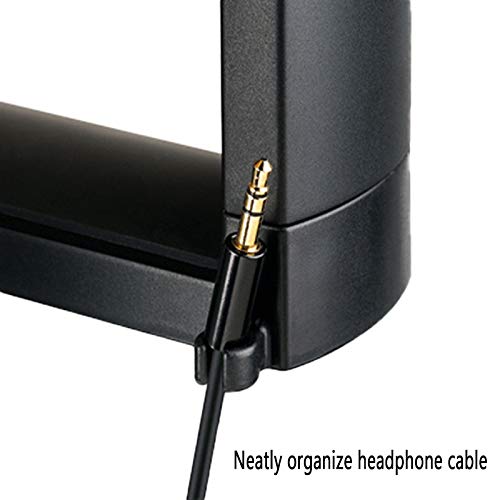 HDW Headphone Stand Holder Mount,Gaming Headset Hanger with Earphone Cable Clip Organizer,Under Desk Headphones Hook with Adjustable 360 Degree Rotation Clamp Black
