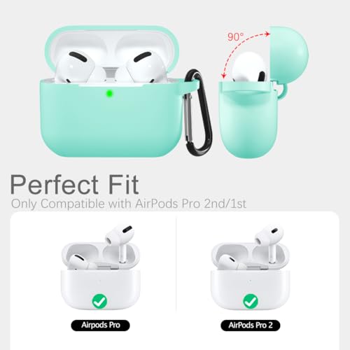 Lerobo for AirPods Pro 2 Case with Keychain, Mint Green | Soft Silicone Protective Cover Compatible with Apple AirPod Pro Case for Women Men, Scratchproof, Shockproof, Dustproof - color: Mint Green