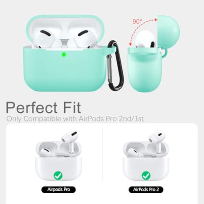Lerobo for AirPods Pro 2 Case with Keychain, Mint Green | Soft Silicone Protective Cover Compatible with Apple AirPod Pro Case for Women Men, Scratchproof, Shockproof, Dustproof - color: Mint Green