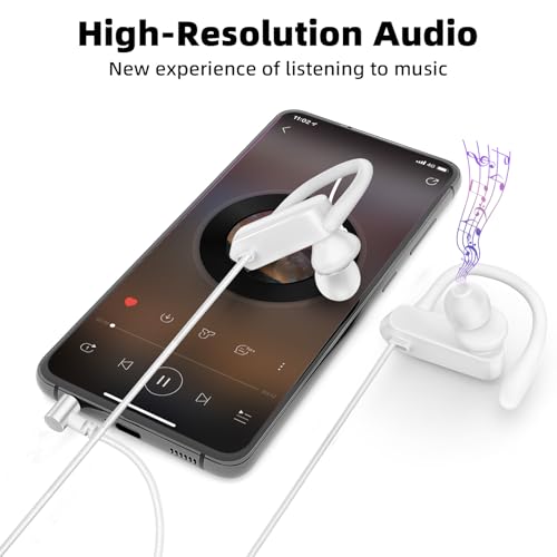 ASKUBSKU 3.5mm Headphones Sport Wired Earbuds with Mic Fit Travel, White | Noise Isolating Running Earphone Stereo Over Ear Buds Wired Plug in with Ear Hook for Samsung A15 A03s A14 S10 A12 for Switch - color: White
