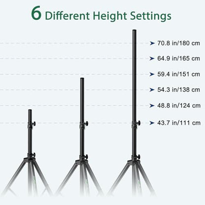 Pair of Speaker Tripod Stands 43.7"-70.8" PA DJ 35mm Mount Insert | Metal, Speaker Stands Pair, Height Adjustable, Floor