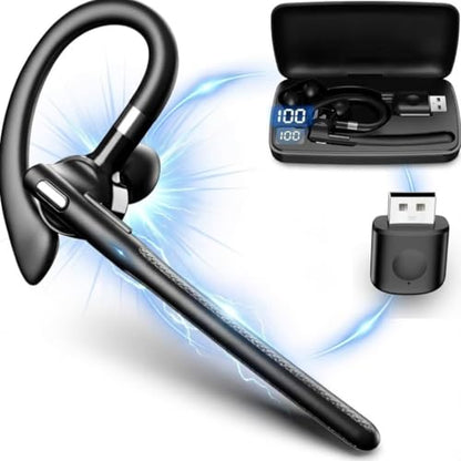 Bluetooth Wireless Earpiece with USB Adapter for PC, Dual-Mic Noise Reduction, 500mAh Charging Case, Bluetooth 6.1 Stable Connection, LED Battery Display, Voice Assistant